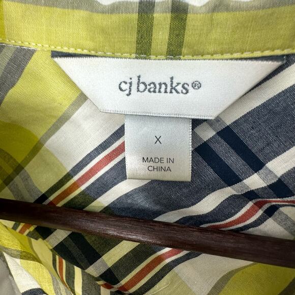 CJ Banks Green Plaid Casual Button Up Shirt Size X (14W) Everyday Normcore Basic - Picture 3 of 3